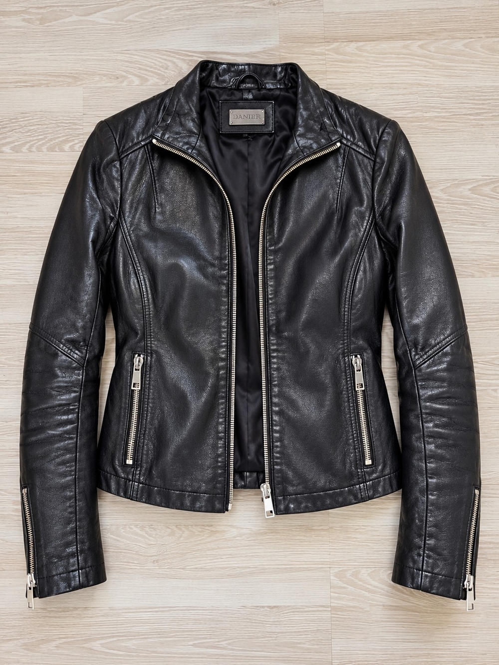 Danier Black Women's Leather Zip Jacket with Silver Hardware